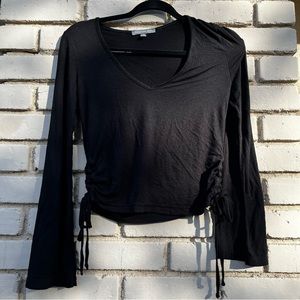 Don’t Ask Why Long Sleeve V-neck Side Tie T-shirt in Black - One Size